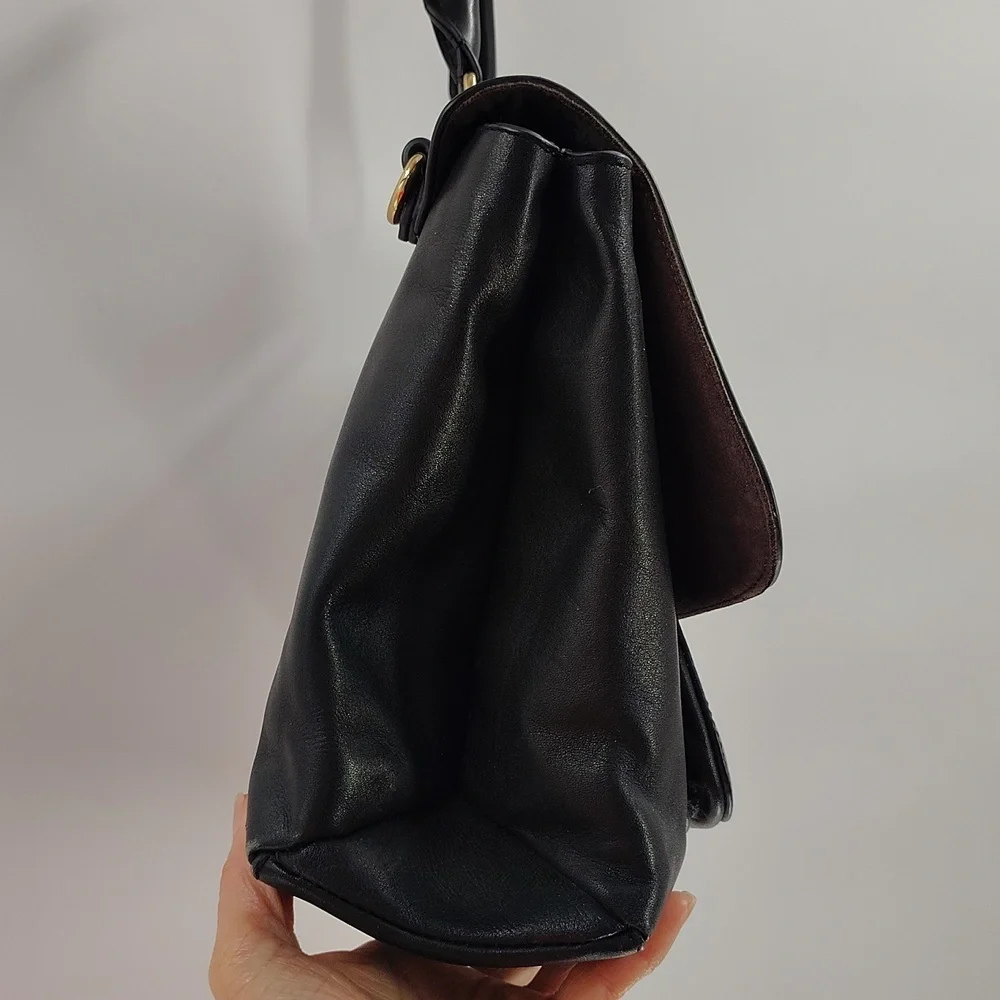 Antonio Melani Black Leather Purse Top Handle Flap Over